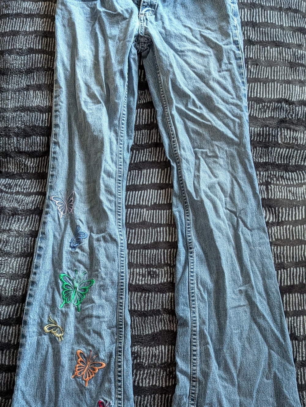 🦋 Light Blue Jeans with Multicolor Butterfly Embroidery 🦋